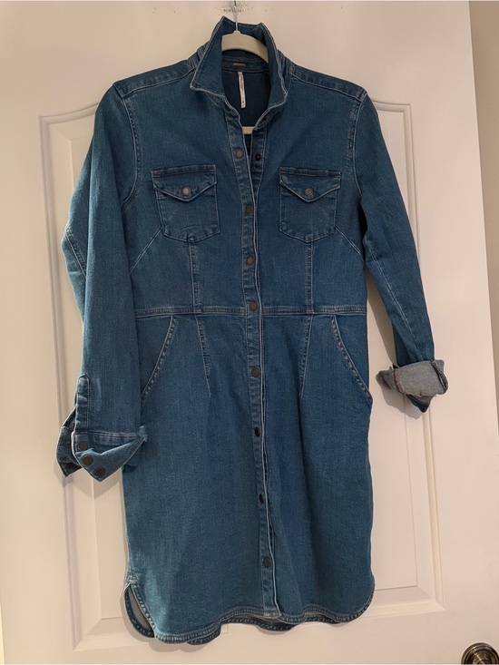 Free People Dresses & Skirts - Free People Denim Shirt Dress Snap Front Medium Wash Size M